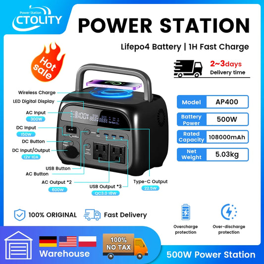 Portable 345Wh Lifepo4 Power Station with 2x 500W Outlets for Camping and RV Use