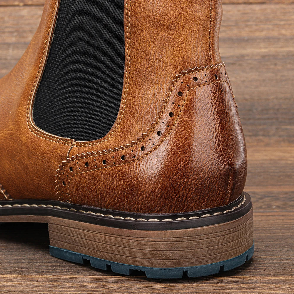 Brogue Chelsea Men Boots 2025 American Style Comfortable Leather Fashion Footwear