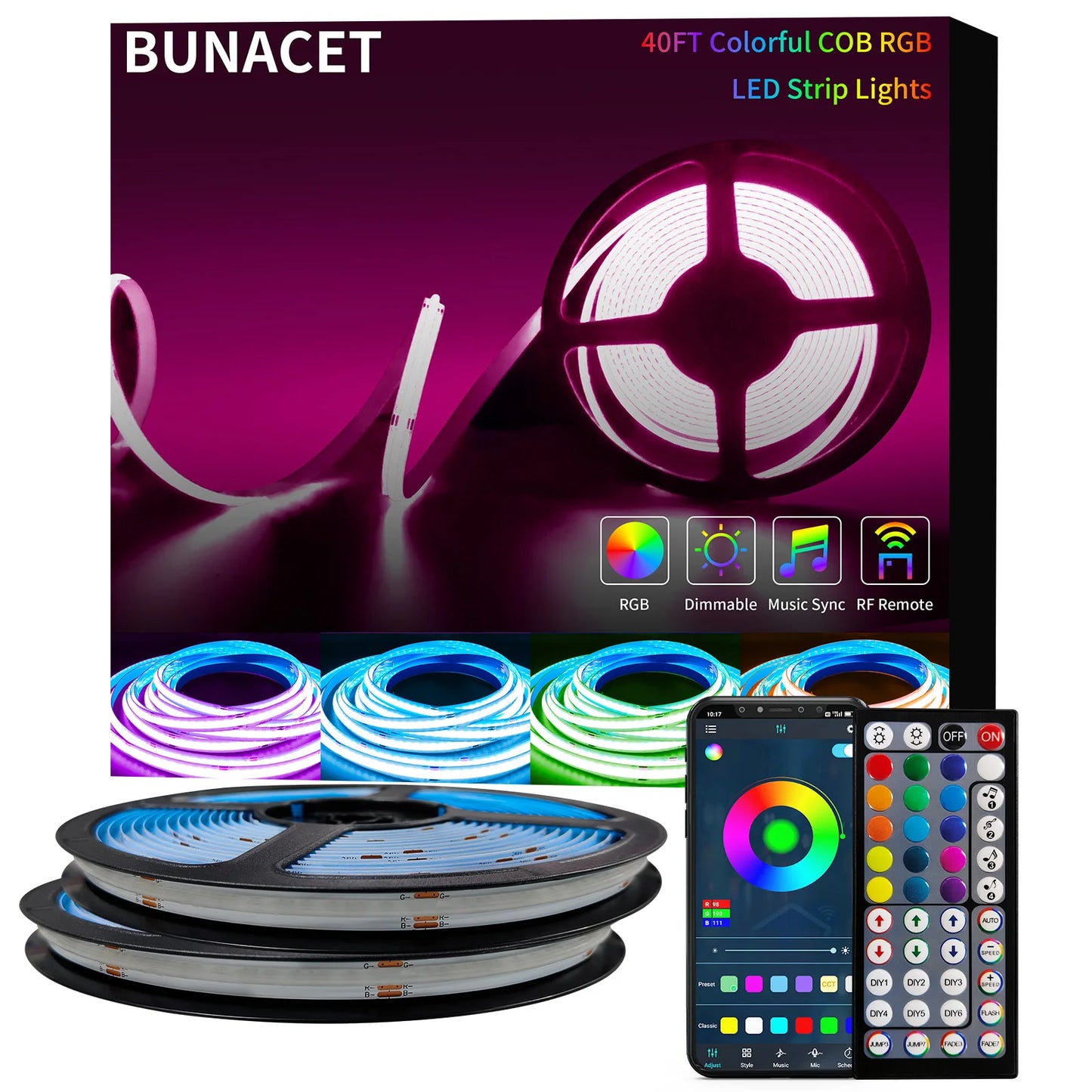 COB RGB LED Strip Lights Bluetooth Bright 6M 12M 546LEDS/m for Game Room Bedroom Kitchen Lighting Home Decor COB LED Light Strip