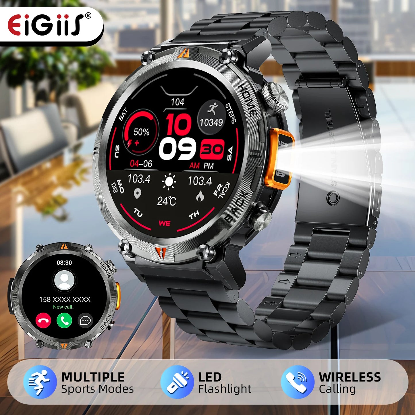 EIGIIS 2024 KE3 Bluetooth Call Smart Watch for Men with Health Monitor and Full Touch Screen