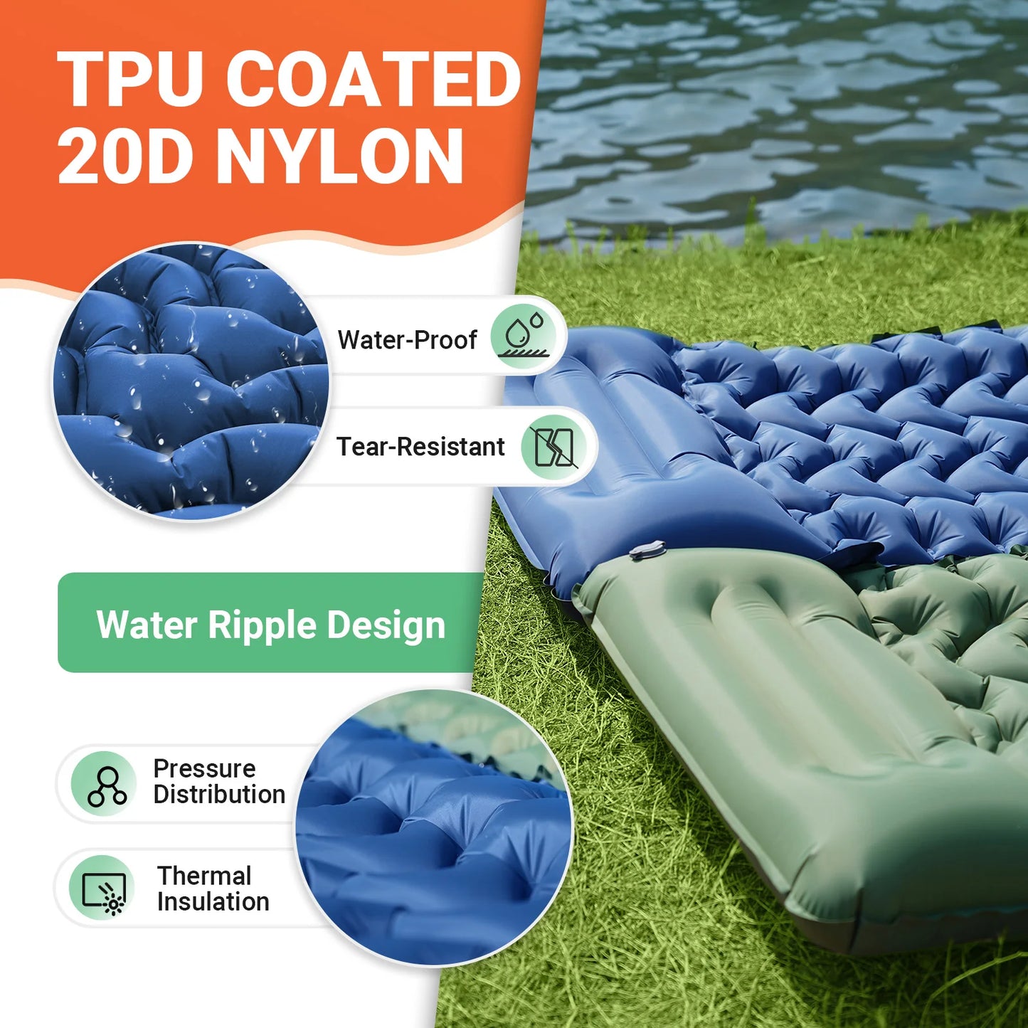 KingCamp Ultralight Self Inflating Sleeping Pad With Built-in Pillow And Foot Pump