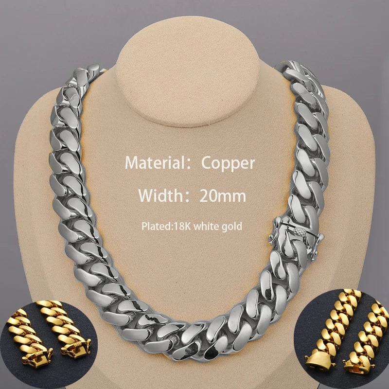 20mm Heavy Solid 18K Gold Plated Miami Cuban Link Chain Necklace for Men