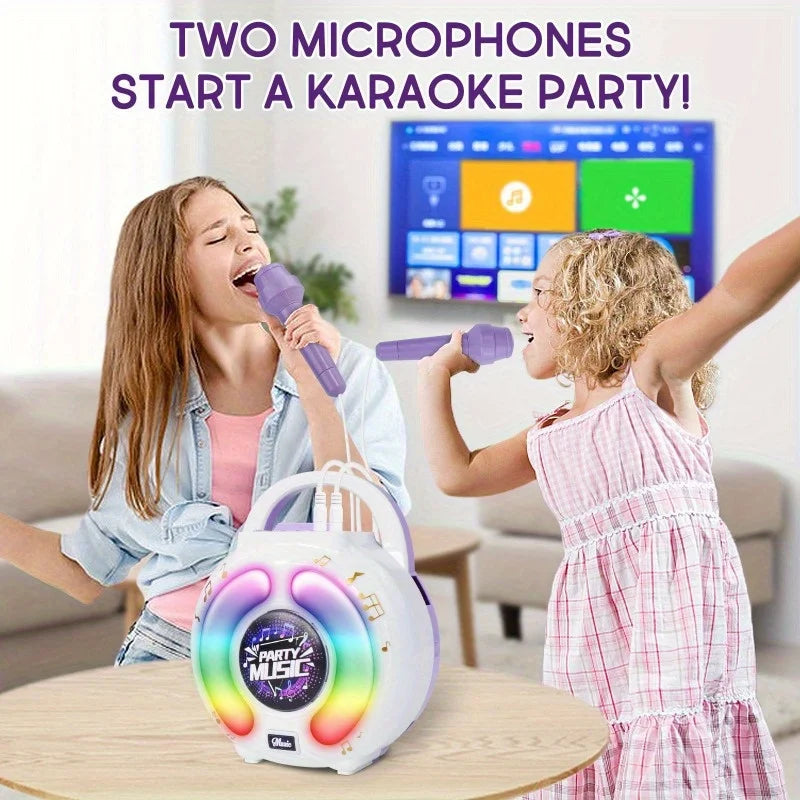 Portable Karaoke Machine with 2 Microphones and Lights for Kids Music Fun
