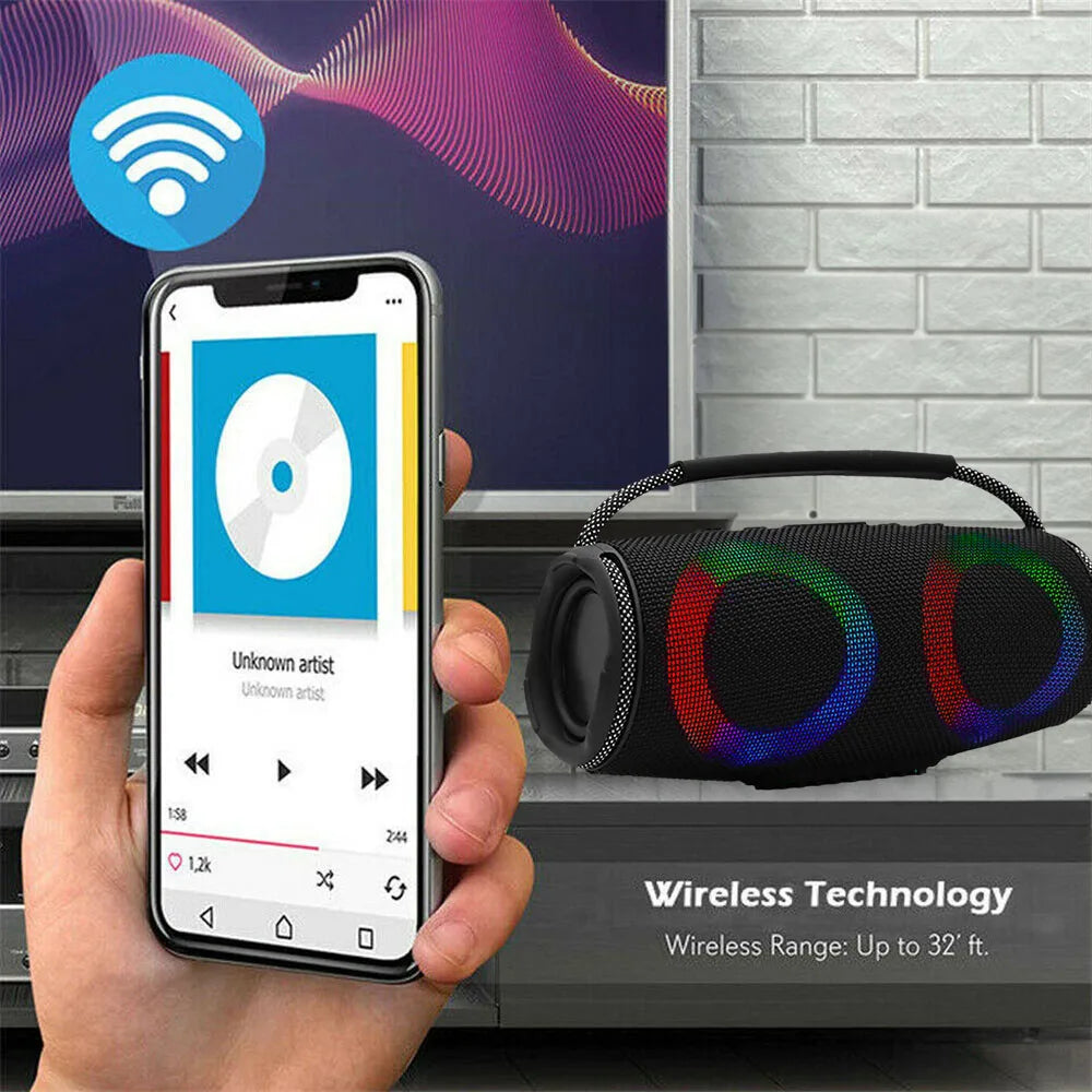 Powerful Bluetooth Speaker with LED Light Portable Outdoor Sound Box Dual Subwoofers