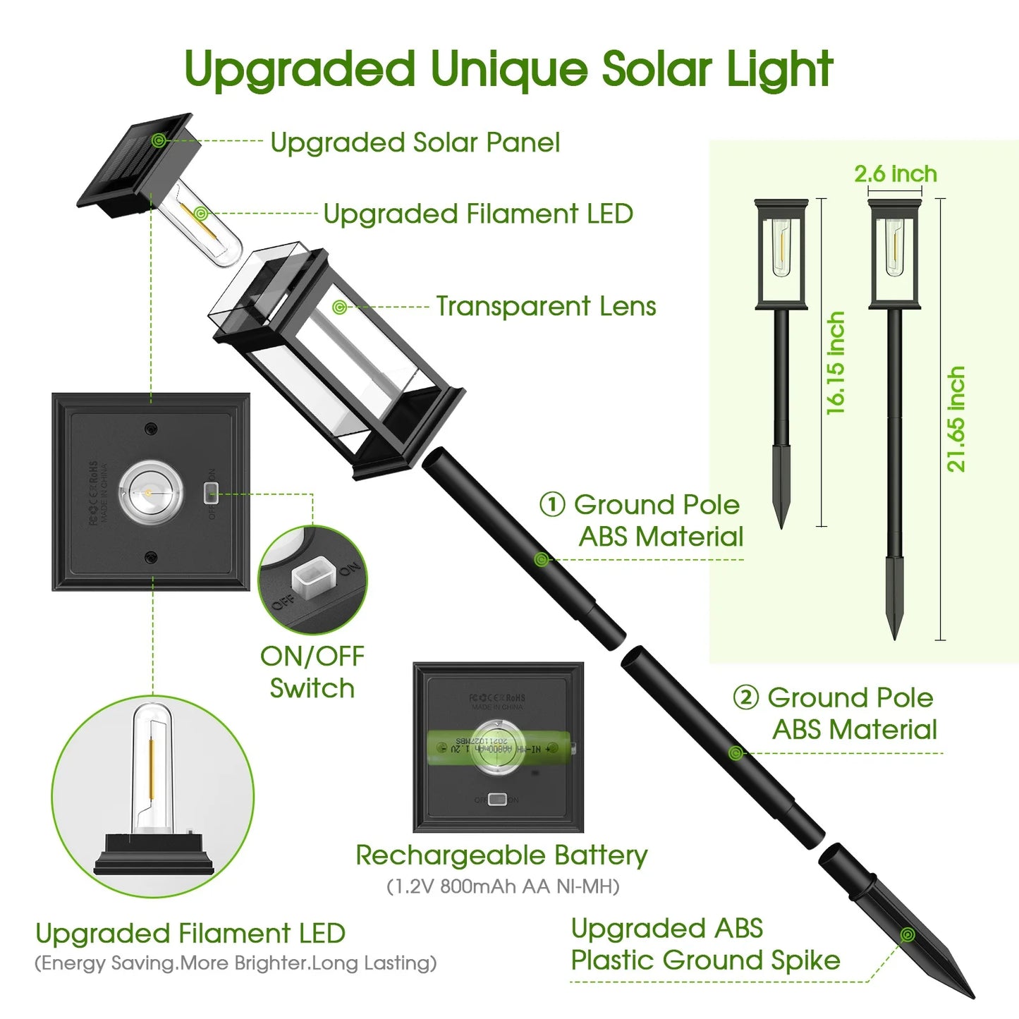 Upgraded Solar Lights 2700K Warm White 12 Hours Brightness for Yard and Garden Pathway