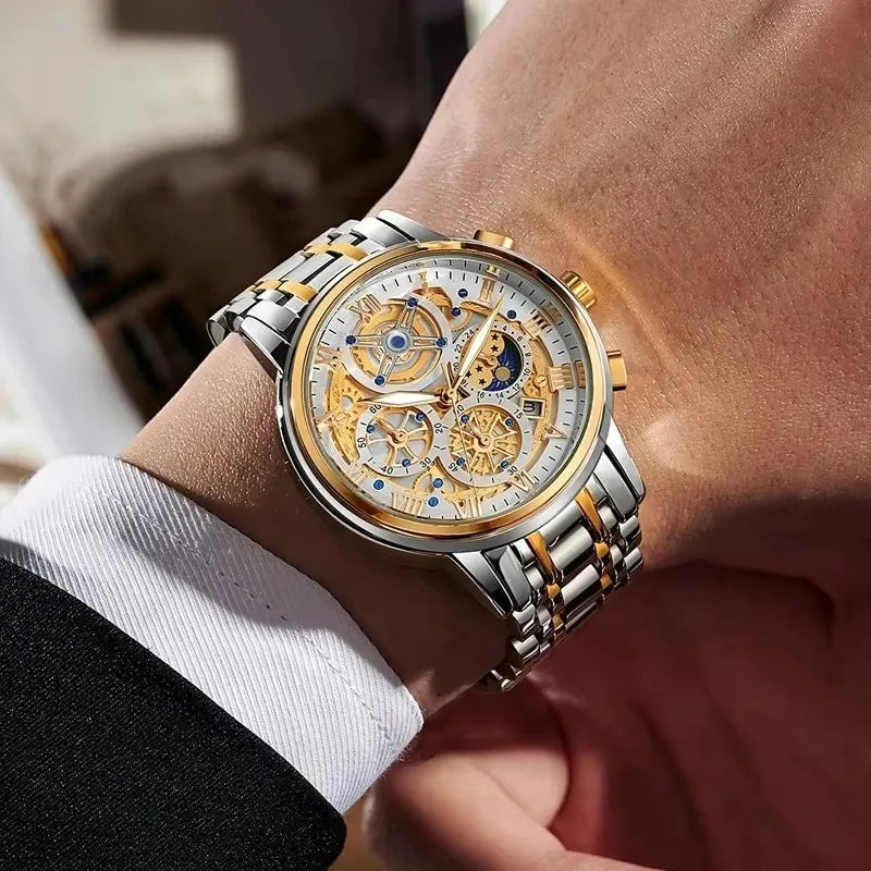 LIGE Luxury Waterproof Men's Watch with Luminous Date Stainless Steel Chronograph