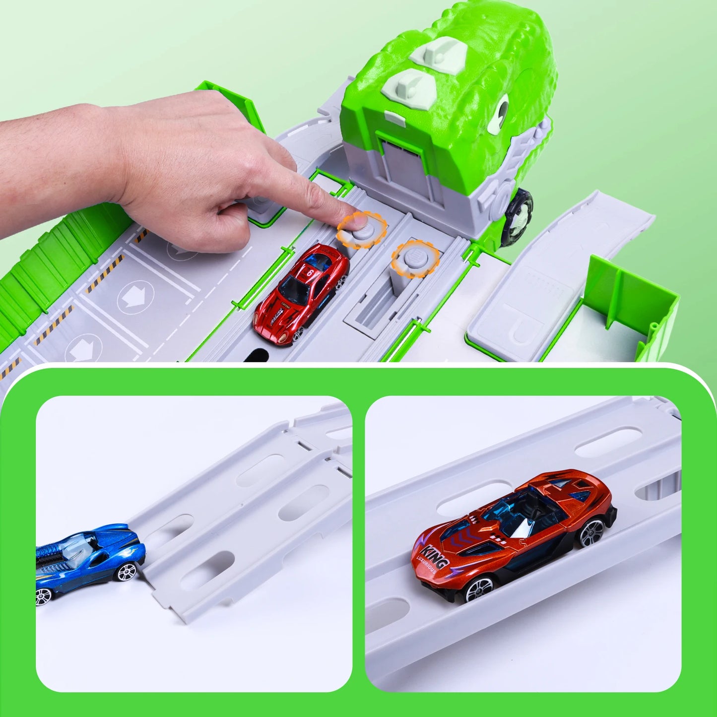 Dinosaur Transport Truck Toy With Foldable Race Track And Car Models For Boys