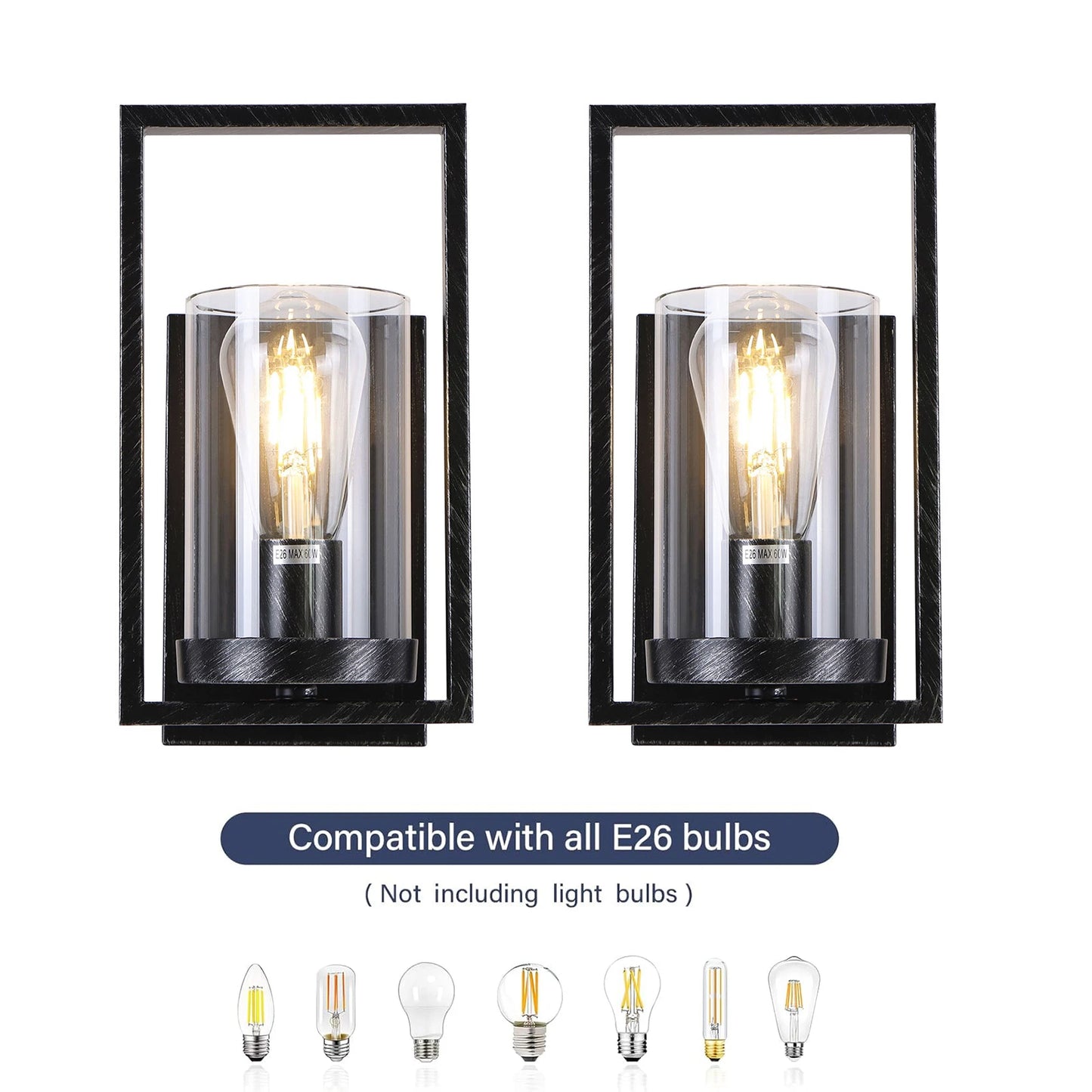 Set of 2 Wall Lights, Modern Retro Industrial Design, Black Shade with Metallic Luster, Easy to Clean, Ideal for Living Room & B