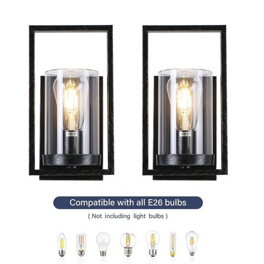Set of 2 Wall Lights, Modern Retro Industrial Design, Black Shade with Metallic Luster, Easy to Clean, Ideal for Living Room & B