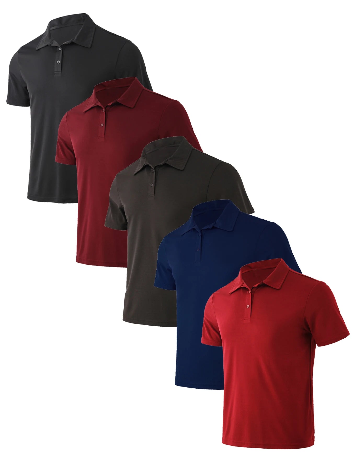 5-Piece Men's Summer Solid Color Polo Shirt Set Breathable Quick Dry Short Sleeves