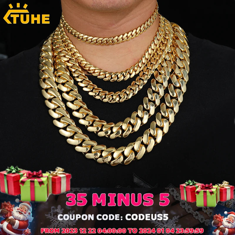 20mm Heavy Solid 18K Gold Plated Miami Cuban Link Chain Necklace for Men