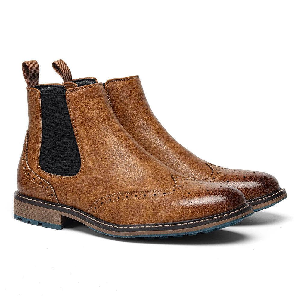 Brogue Chelsea Men Boots 2025 American Style Comfortable Leather Fashion Footwear