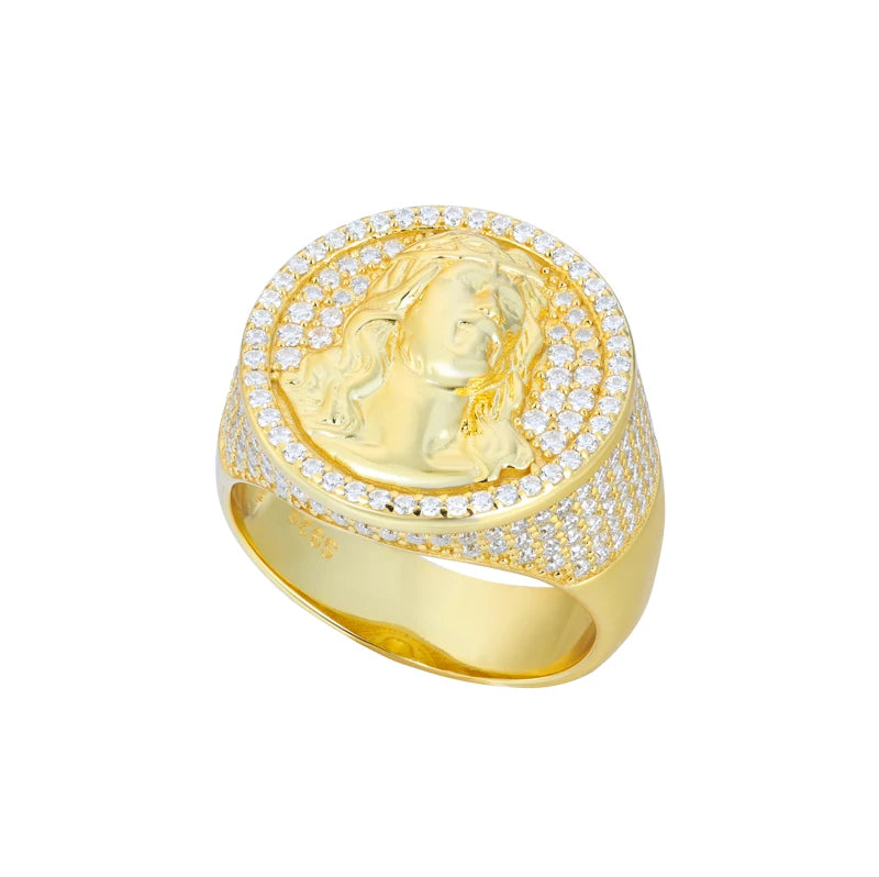 S925 Moissanite Jesus Head Ring for Men and Women Fashion Religious Amulet Jewelry