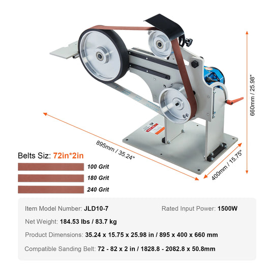 VEVOR 1500W Variable Speed Belt Grinder Sander Polisher with Grinding Moulds and Belts