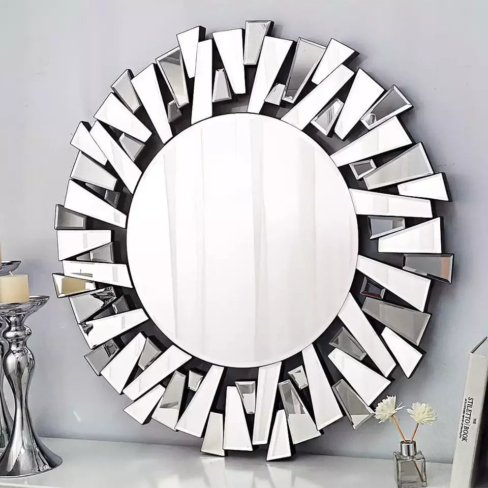 LUVODI Large Wall Decor Mirror Round for Living /Dining /Bed/Meeting/Bathroom Decorative with Silver Starburst Art Design