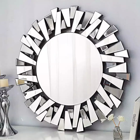 LUVODI Large Wall Decor Mirror Round for Living /Dining /Bed/Meeting/Bathroom Decorative with Silver Starburst Art Design