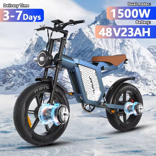 Jansno X60 1500W Electric Bike with Dual Motor and Large LCD Display Fat Tire Design
