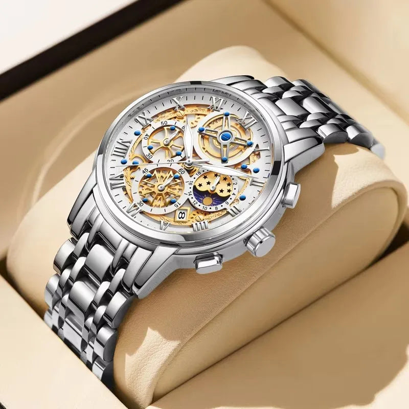 LIGE Luxury Waterproof Men's Watch with Luminous Date Stainless Steel Chronograph
