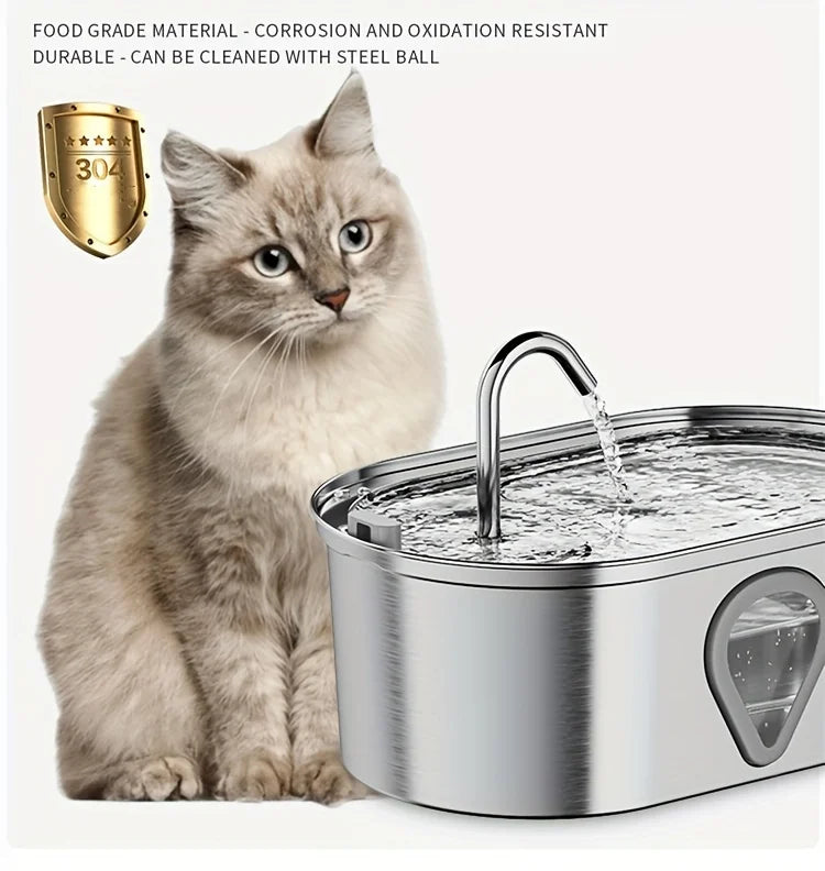 3.5L Automatic Stainless Steel Pet Water Dispenser with LED Lighting for Cats