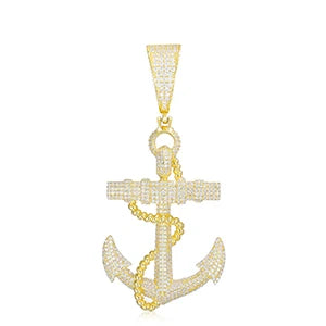 Moissanite Anchor Necklace in 925 Sterling Silver Iced Out Hip Hop Jewelry for Unisex