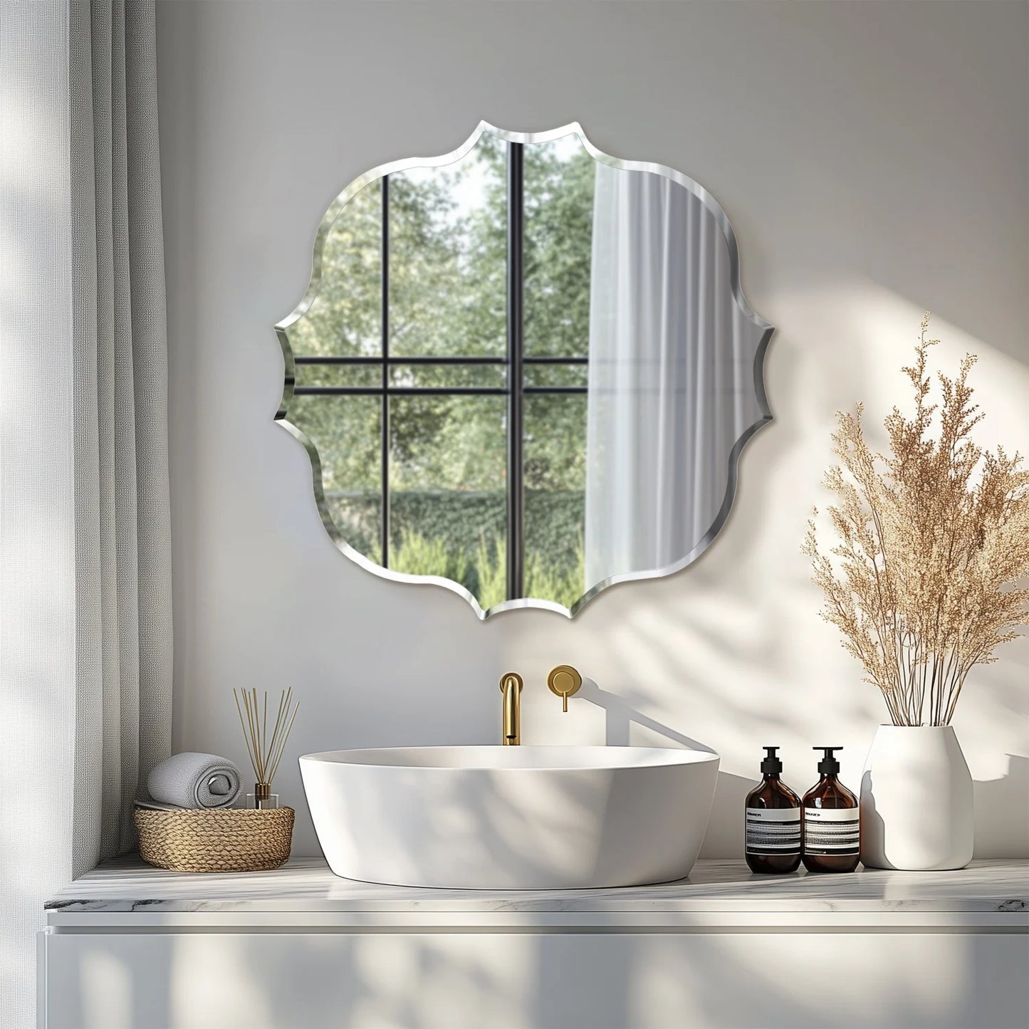 40-120CM Beveled Edge Frameless Unframed Bathroom Mirror with Hanging Fixings Vanity Mirror for Bathroom, Living Room Entryway