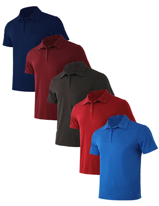 5-Piece Men's Summer Solid Color Polo Shirt Set Breathable Quick Dry Short Sleeves