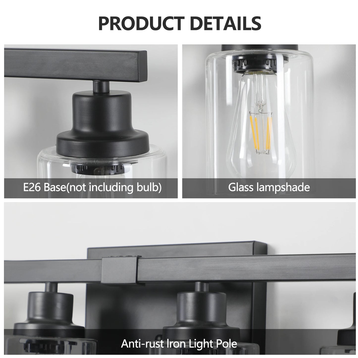 6-Light Bathroom Vanity Light Industrial Metal Fixture with Clear Glass Shades Wall Mount Mirror Lighting for Bathroom (No Bulb)