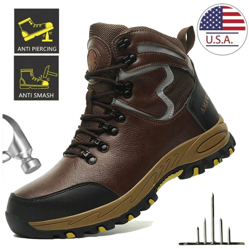 Men's Indestructible Steel Toe Safety Boots for Work Climbing Anti-Puncture Protection