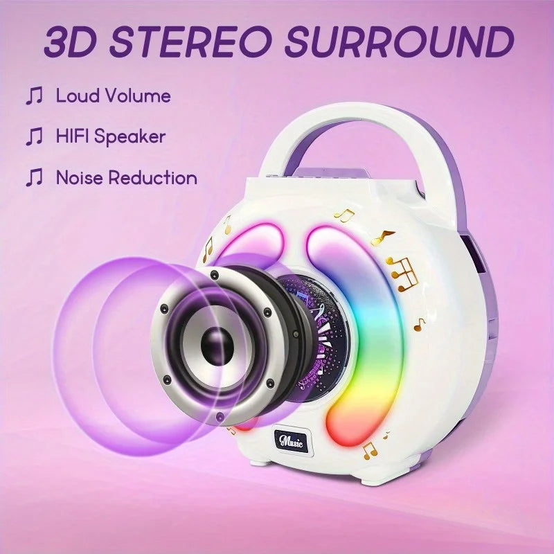 Portable Karaoke Machine with 2 Microphones and Lights for Kids Music Fun