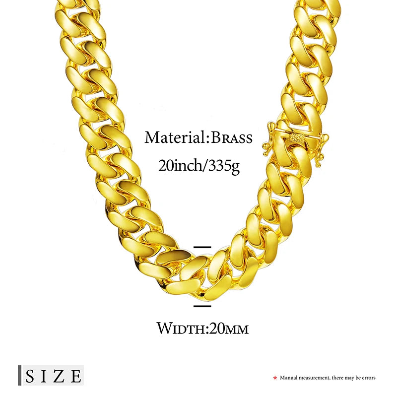 20mm Heavy Solid 18K Gold Plated Miami Cuban Link Chain Necklace for Men