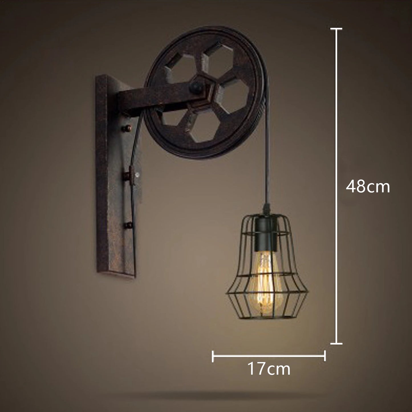 19.6" x 6.5" Country Retro Wall Lamp Industrial Vintage Rusty Wheel Pulley Wall Light for Indoor Living Room Bedroom Lighting