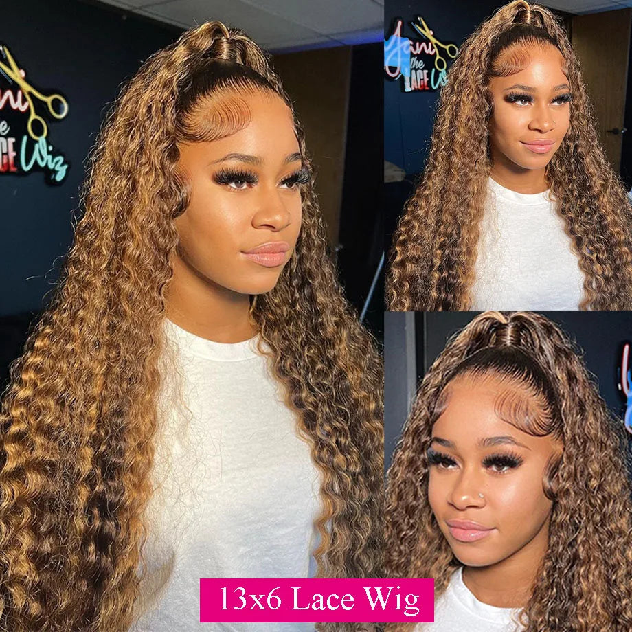 Ombre HD Lace Front Wig 13x6 Deep Wave Brazilian Human Hair Curly Wig for Women