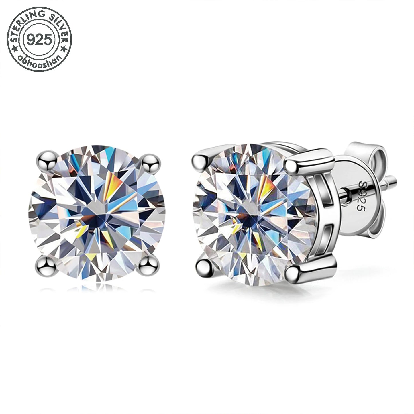 925 Sterling Silver Moissanite Stud Earrings for Men and Women in 6mm 7mm 8mm Sizes