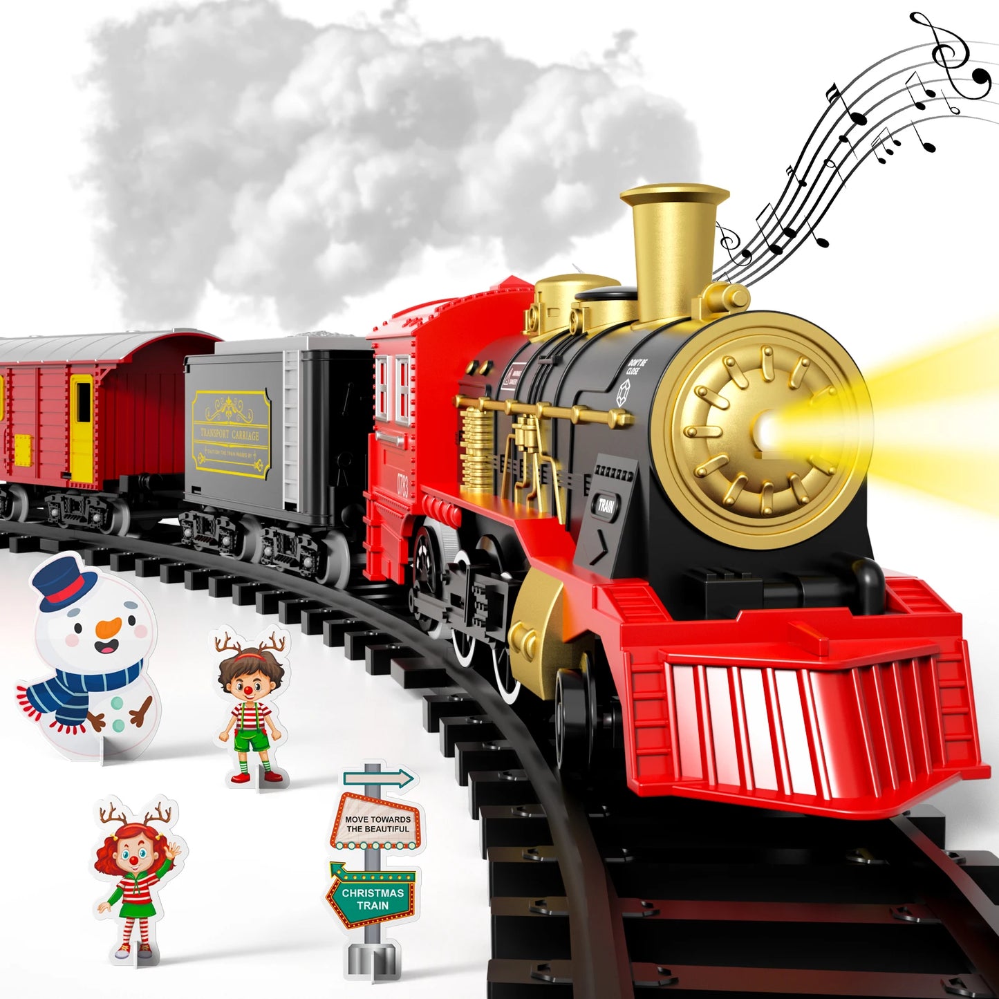 Electric Train Set for Kids Classic Christmas Toy Steam Locomotive with Lights and Sound