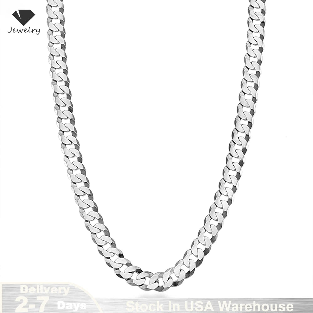7mm Men's Cuban Link 925 Sterling Silver Necklace Hip Hop Chain Jewelry Ships from USA