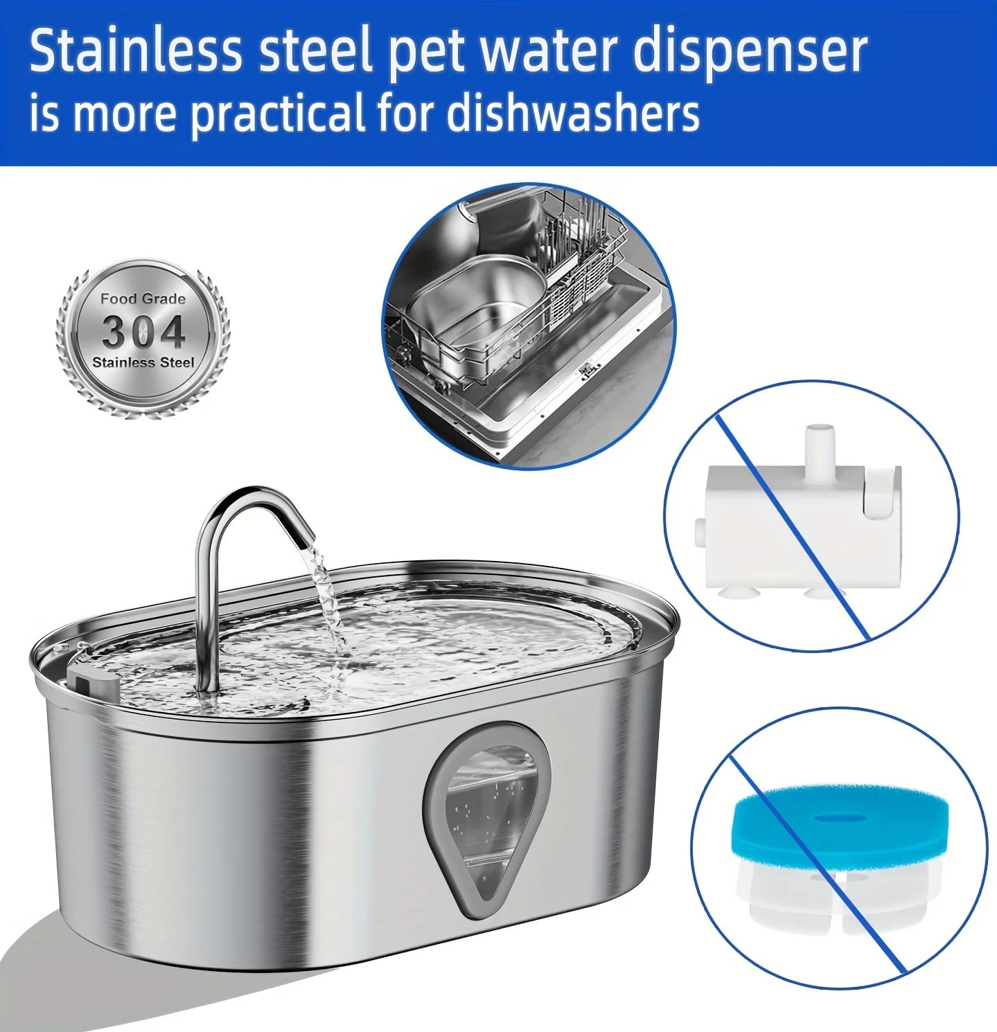 3.5L Automatic Stainless Steel Pet Water Dispenser with LED Lighting for Cats