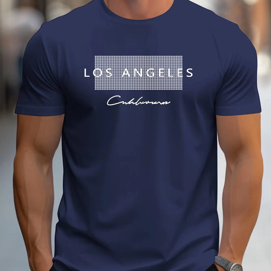Men's Summer Casual T Shirt with Los Angeles Pattern Short Sleeves and Loose Fit