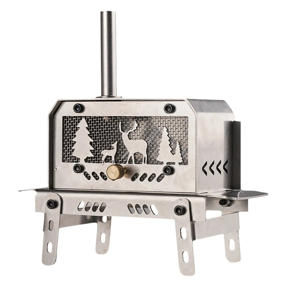 Stainless Steel Outdoor Firewood Stove with Chimney for Camping and Backpacking
