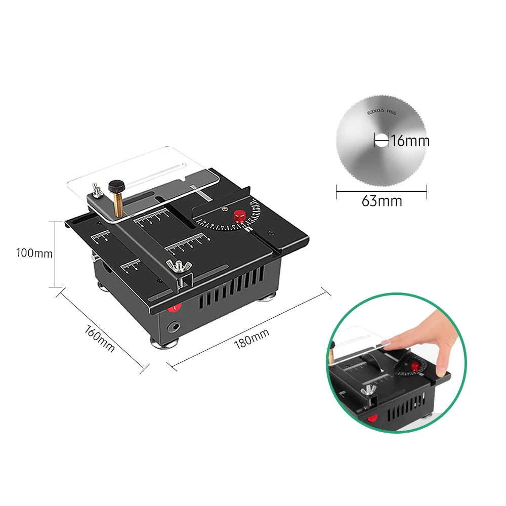 100W Mini Desktop Electric Table Saw with Adjustable Speed and Angle for Precision Cutting