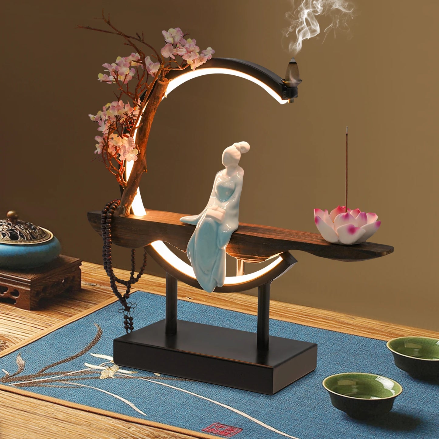 Bymaocar Chinese Zen Meditation Incense Burner Set Unique Smoke Decoration for Home