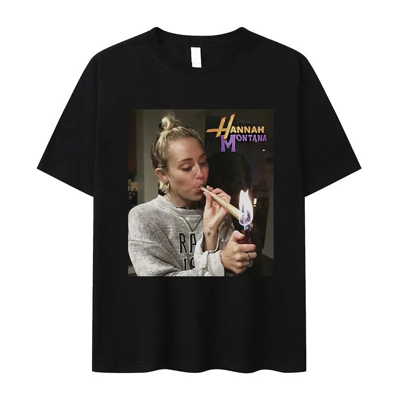 Miley Cyrus Vintage Cotton T Shirt Funny Smoking Aesthetic Oversized Summer Top