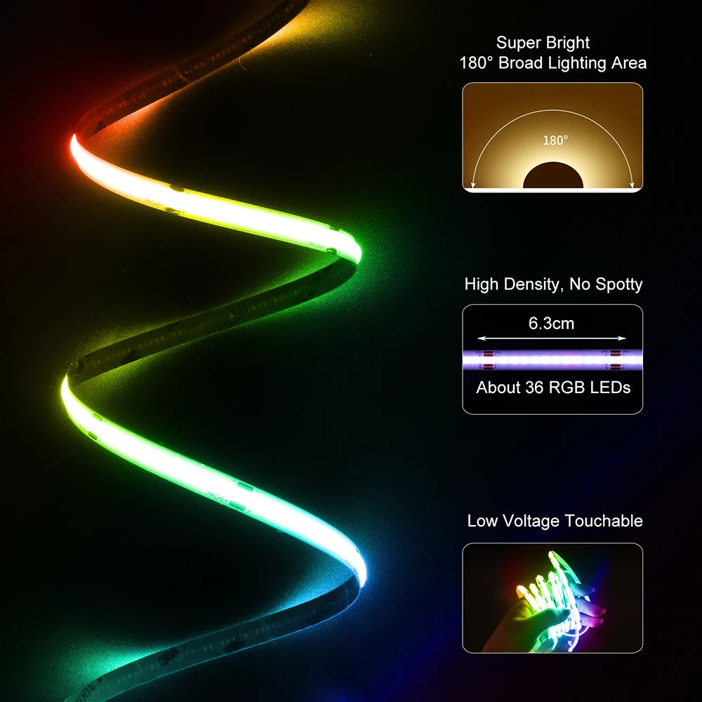 COB RGB LED Strip Lights Bluetooth Bright 6M 12M 546LEDS/m for Game Room Bedroom Kitchen Lighting Home Decor COB LED Light Strip