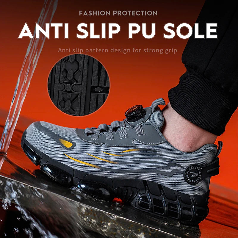 Breathable Lace-Free Soft Sole Safety Shoes for Men with Anti-Smash and Anti-Puncture Features
