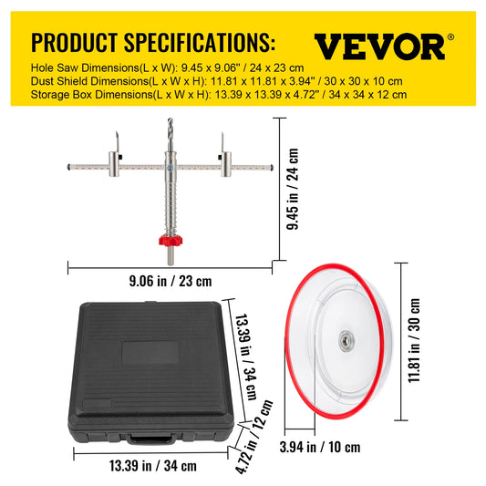 VEVOR 40-200mm 40-300mm Adjustable Steel Hole Saw Cutter Kit w/ Shield Hole Cutter Drill Bit DIY Tool for Sheetrock Veneer Slate