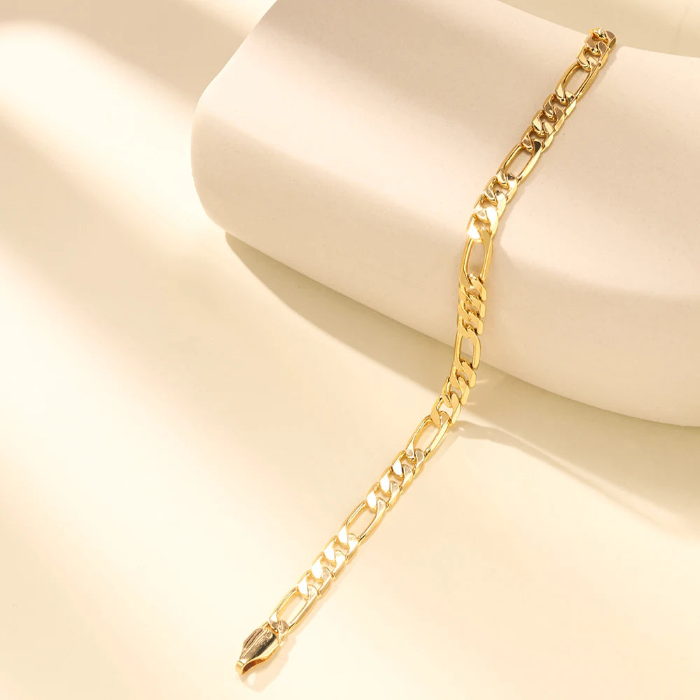 925 Sterling Silver Figaro Chain Link Necklace for Men 14K Gold Plated Cuban Curb Link