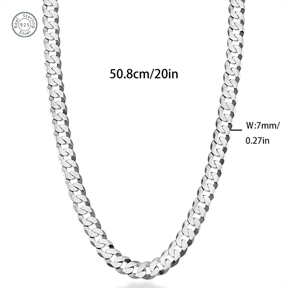 7mm Men's Cuban Link 925 Sterling Silver Necklace Hip Hop Chain Jewelry Ships from USA
