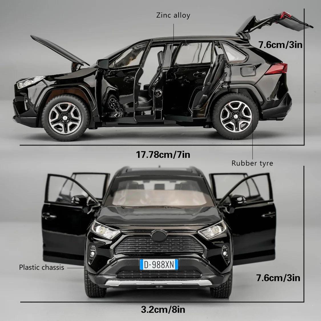 1/32 RAV4 Alloy Diecast Model Car with Light Sound and Opening Doors for Kids